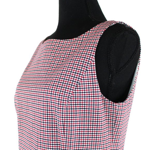 J. Crew Red Black White Gingham Boatneck Sheath Dress 4 Sleeveless Knee Length - Picture 3 of 7